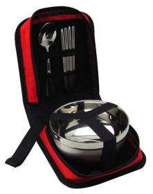 Tableware, Stainless, Camping, Cooking, w/Travel Bag,  Red