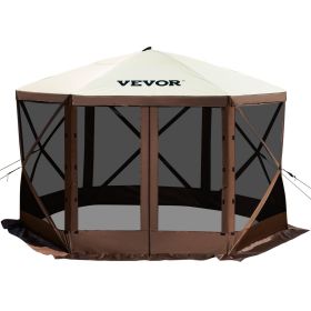 VEVOR Camping Gazebo Screen Tent; 12*12ft; 6 Sided Pop-up Canopy with Mesh Windows; Portable Carry Bag; Stakes