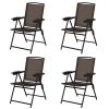 4 Pcs Folding Sling Chairs With Steel Armrest And Adjustable Back