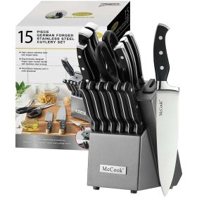 15 Pieces German Stainless Steel Kitchen Knife Set with Built-in Sharpener