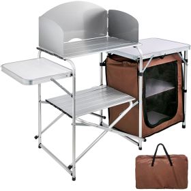 Camping Kitchen Table Cabinet Folding Cooking Storage Rack