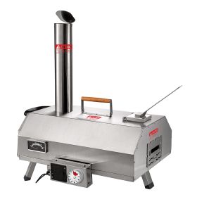 Stainless Steel Pizza Oven 12" Automatic Rotatable Wood Fired with Timer, Built-in Thermometer