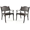 Cast Aluminum Patio Chairs Set of 2 with Armrests Diamond Pattern