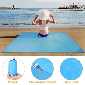 Beach Blanket 4.6' x 6.6' Waterproof Foldable Camping Rug (Color: Blue)