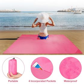 Beach Blanket 4.6' x 6.6' Waterproof Foldable Camping Rug (Color: pink)
