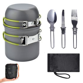 5Pcs Camping Cookware Mess Kit with Lightweight Aluminum Pot (Color: Green)