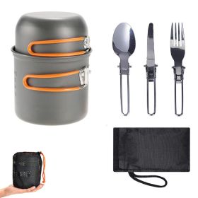 5Pcs Camping Cookware Mess Kit with Lightweight Aluminum Pot (Color: Orange)