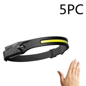 COB LED Induction Riding Headlamp Flashlight USB Rechargeable (Electrical outlet: USB, Color: Black 5PC)