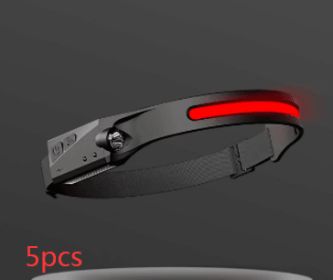 COB LED Induction Riding Headlamp Flashlight USB Rechargeable (Electrical outlet: USB, Color: Red 5pcs)