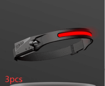 COB LED Induction Riding Headlamp Flashlight USB Rechargeable (Electrical outlet: USB, Color: Red 3pcs)