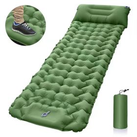 Camping Sleeping Pad Inflatable Mattress With Pillows Built-in Pump (Color: Green)