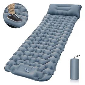 Camping Sleeping Pad Inflatable Mattress With Pillows Built-in Pump (Color: Light Grey)