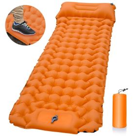 Camping Sleeping Pad Inflatable Mattress With Pillows Built-in Pump (Color: Orange)