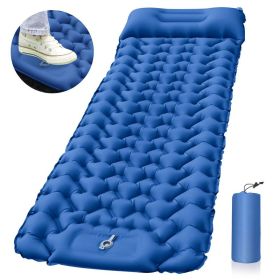 Camping Sleeping Pad Inflatable Mattress With Pillows Built-in Pump (Color: Blue)