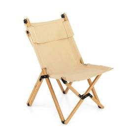 Bamboo Folding Camping Chair with 2-Level Adjustable Backrest (Color: Natural)