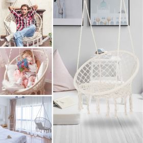 Hammock Chair Macrame Swing Max 330 lbs (Color: Beige)
