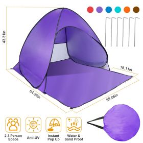 Pop Up Beach Tent Sun Shade (Color: Purple)