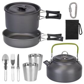 Camping Cookware Set Stove Aluminum Pot Pans Kit (Color: Grey, Type: 12 Pcs)