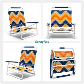 Beach Chair, Foldable Portable with Handy Handle (Color: Orange Wave with Dark Blue Armrest)