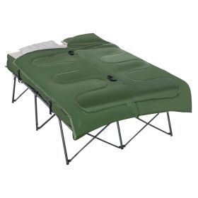 Outsunny 2-Person Folding Camping Cot with Sleeping Bag, Inflatable Air Mattress (Color: as Pic)