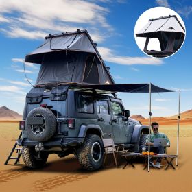 Adventurer Plus Rooftop Tent Hardshell with Side Awning, Air Conditioner Outlet (Color: Black Gray)