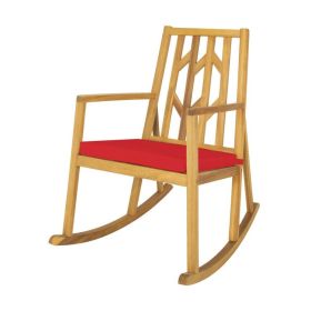Patio Acacia Wood Rocking Chair Sofa with Armrest and Cushion (Color: Red)