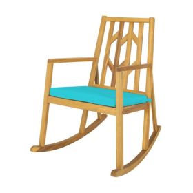 Patio Acacia Wood Rocking Chair Sofa with Armrest and Cushion (Color: turquoise)