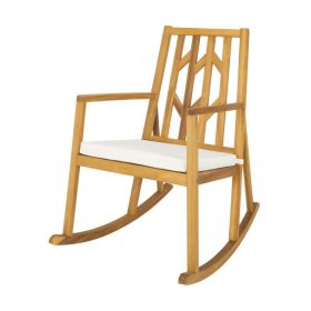 Patio Acacia Wood Rocking Chair Sofa with Armrest and Cushion (Color: White)