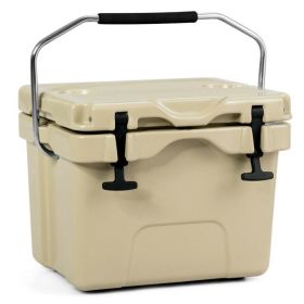 16 Quart 24-Can Capacity Insulated Ice Cooler with 2 Cup Holders (Color: Khaki)