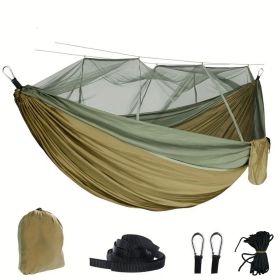 Two People with 2 Straps Camping Hammock with Mosquito Net (Color: Khaki)