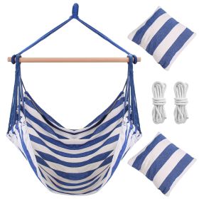 Hammock Hanging Chair Canvas Portable Camping Rope Seat (Color: Blue)