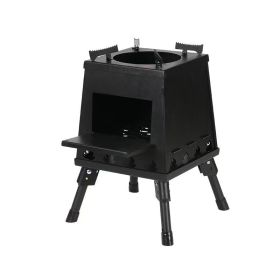 Portable Folding Wood Stove, Suitable for Camping and Outdoor Barbecue - Durable Iron, No Need to Light Fire (Color: BK)