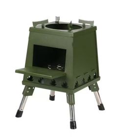 Portable Folding Wood Stove, Suitable for Camping and Outdoor Barbecue - Durable Iron, No Need to Light Fire (Color: GN)
