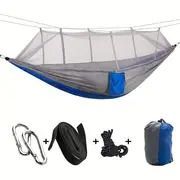 Camping Hammock with Net 440 lb Capacity Double or Single Size (Color: Gray and blue)