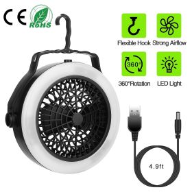 Portable Camping LED Fan 2 in 1 Battery/USB Operated (Color: Black & White)