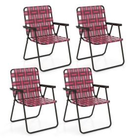 4 Pieces Folding Beach Chair (Color: Red)