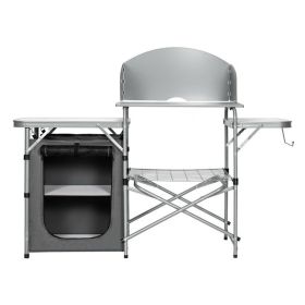 Foldable Portable Grilling Table with Windscreen Bag (Color: Gray)