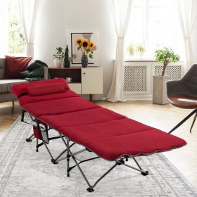 Retractable Camping Cot with Mattress and Carry Bag (Color: Red)